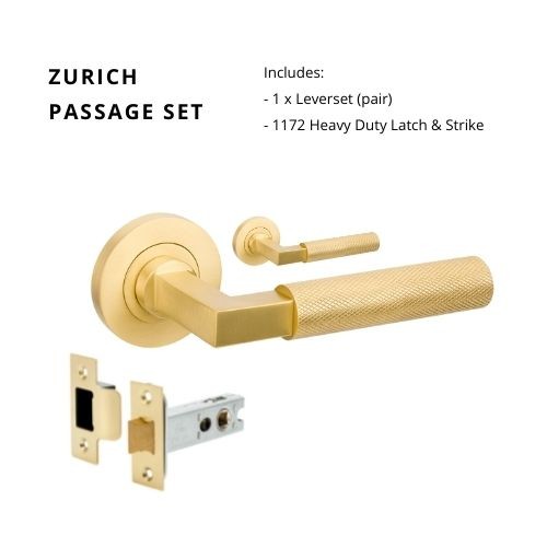 Zurich Passage Set, Includes 1172 Latch in Satin Brass