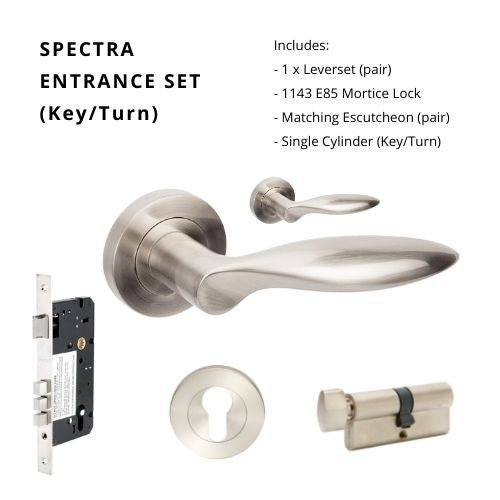 Spectra Rose Entrance Set - includes 7050, 1143, 7020 & 1122 (60mm Key/Turn) in Brushed Nickel
