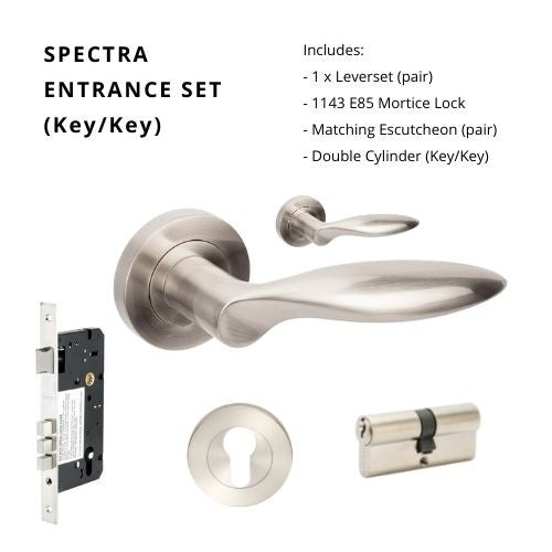 Spectra Rose Entrance Set - includes 7050, 1143, 7020 & 1147 (70mm Key/Key) in Brushed Nickel