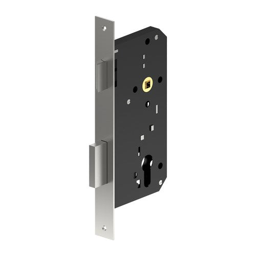 Euro Combination Latch and Dead Lock - 60mm Backset, 85mm Centres in Satin Stainless