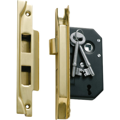 Mortice Lock 3 Lever Rebated Polished Brass CTC57mm Backset 44mm in Polished Brass