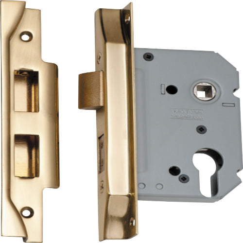 Mortice Lock Euro Rebated Polished Brass CTC47.5mm Backset 57mm in Polished Brass