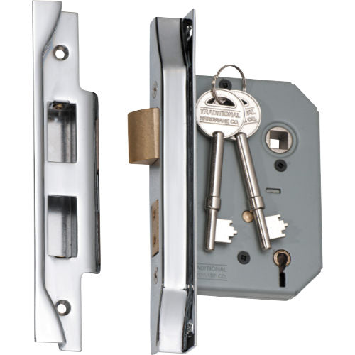 Mortice Lock 5 Lever Rebated Chrome Plated CTC57mm Backset 57mm in Chrome Plated