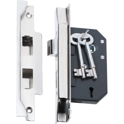 Mortice Lock 3 Lever Rebated Chrome Plated CTC57mm Backset 44mm in Chrome Plated