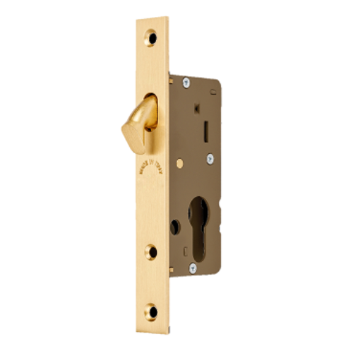 Narrow 30mm Backset Sliding Door Mortice Lock, Case Size 50mm in Satin Brass