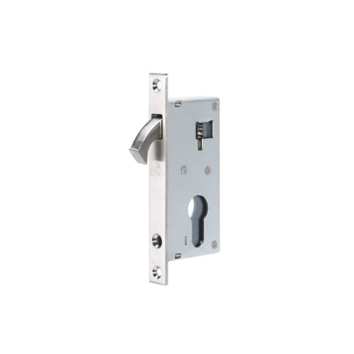 Narrow 30mm Backset Sliding Door Mortice Lock, Case Size 50mm in Satin Stainless