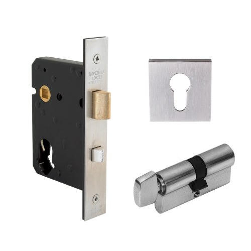 Square Heavy Duty Night latch Lock Kit, includes 8102E & 1148 (70mm Key/Turn) in Satin Chrome