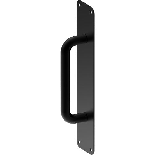 Pull Handle on Plate, Visible Fix  (300mm x 75mm x 2mm). Pull Handle (150 x 16mm) in Black
