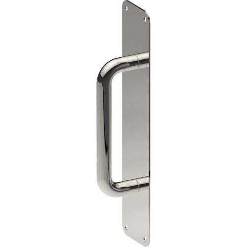 Pull Handle on Plate, Visible Fix  (300mm x 75mm x 2mm). Pull Handle (150 x 16mm) in Polished Stainless