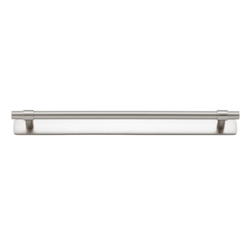 Cabinet Pull Helsinki Satin Nickel L301xP39mm BD11mm CTC256mm With Backplate W301xH24mm T3mm in Satin Nickel