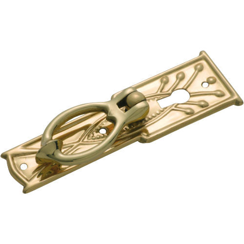 Cabinet Pull Handle Sheet Brass Pedestal Edwardian Keyhole Polished Brass H100xW30mm in Polished Brass