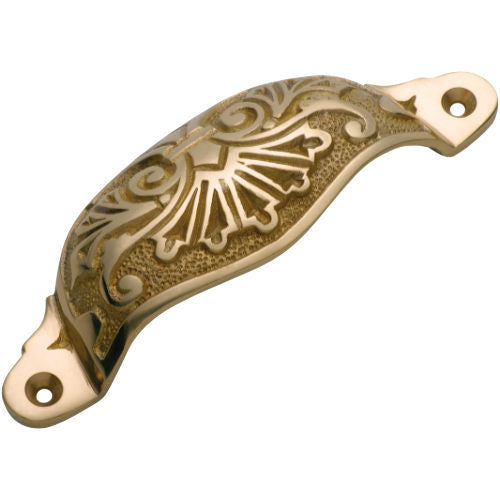 Drawer Pull Ornate Cupped Polished Brass H35xL110mm in Polished Brass