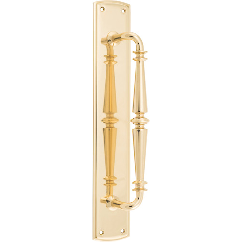 Pull Handle Sarlat Backplate Polished Brass H380xW65xP72mm in Polished Brass