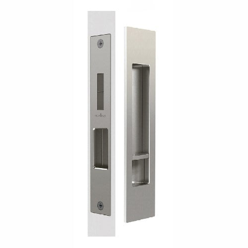 Mardeco Complete Sliding Door Privacy Set 190mm x 45mm, Backset 35mm and 50-55mm in Satin Nickel