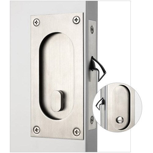 Madinoz CSL29 Sliding Door Privacy Lock Complete with Flush Pulls 65mm x 140mm, Privacy Turn and Emergency Release in Polished Stainless