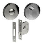 Complete Privacy Set inc. Thumb Turn and Emergency Release on Ø52mm Rose  (Concealed Fix), Universal Spindle and Sliding Door Hook Bolt in Polished Stainless Steel