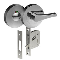 Complete Privacy Set inc. Disability Thumb Turn and Indicating Emergency Release on Ø52mm Rose  (Concealed Fix), Universal Spindle and Sliding Door Hook Bolt in Polished Stainless Steel