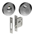 Complete Privacy Set inc. Thumb Turn and Indicating Emergency Release on Ø52mm Rose  (Concealed Fix), Universal Spindle and Sliding Door Hook Bolt in Polished Stainless Steel