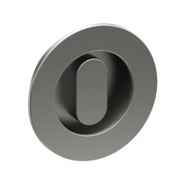 Round, Sliding Door, Flush Pull Handle with Privacy Turn (Single). Solid Stainless Steel. 65mm dia (face) 54mm dia (rear). Invisible Fix (no screw holes) in Satin Stainless
