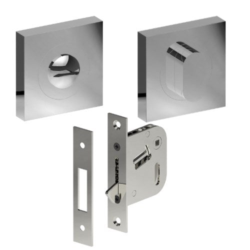 Complete Privacy Set inc. Thumb Turn and Emergency Release on 52mm x 52mm Rose  (Concealed Fix), Universal Spindle and Sliding Door Hook Bolt in Polished Stainless