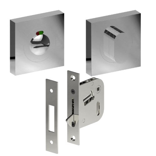 Complete Privacy Set inc. Thumb Turn and Emergency Release on 52mm x 52mm Rose  (Concealed Fix), Universal Spindle and Sliding Door Hook Bolt in Polished Stainless