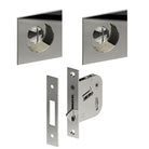 Complete 65mm x 65mm Flush Pull, Privacy Set inc. Thumb Turn and Emergency Release (Concealed Glue Fix), Universal Spindle and Sliding Door Hook Bolt (min door thickness 32mm) in Polished Stainless Steel