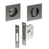 Complete 65mm x 65mm Flush Pull, Privacy Set inc. Thumb Turn and Emergency Release (Concealed Glue Fix), Universal Spindle and Sliding Door Hook Bolt (min door thickness 32mm) in Satin Stainless