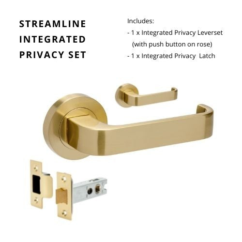 Streamline Privacy Set, Includes Integrated Privacy Latch in Satin Brass
