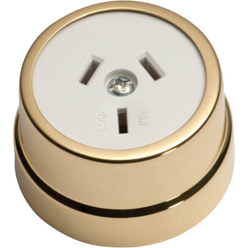Socket Traditional White Mechanism Polished Brass D50xP30mm in White / Polished Brass