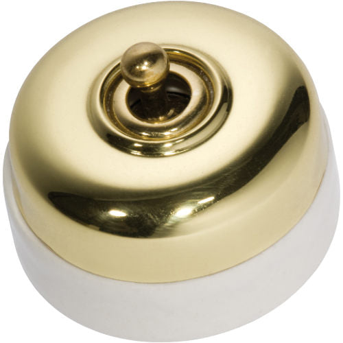 Switch Ivory Porcelain Base Polished Brass D60xP48mm in White / Polished Brass