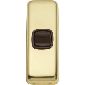 Switch Flat Plate Rocker 1 Gang Brown Polished Brass H82xW30mm in Polished Brass
