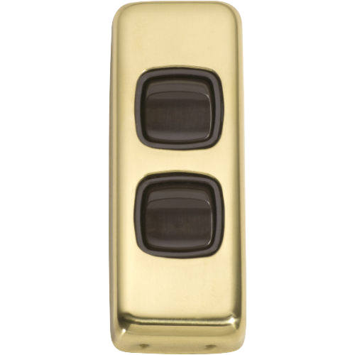Switch Flat Plate Rocker 2 Gang Brown Polished Brass H82xW30mm in Polished Brass