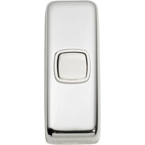 Switch Flat Plate Rocker 1 Gang White Chrome Plated H82xW30mm in Chrome Plated