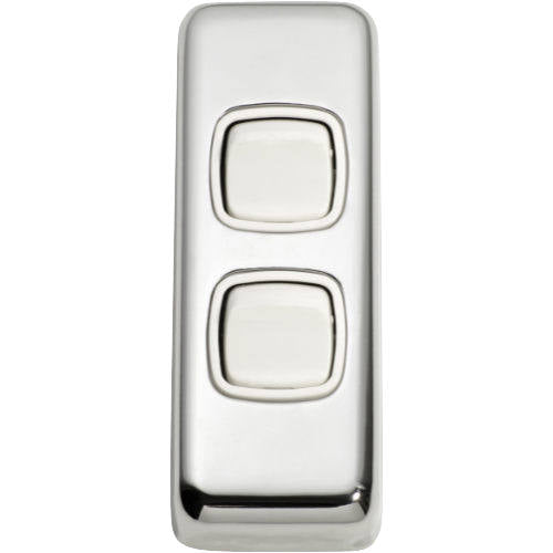 Switch Flat Plate Rocker 2 Gang White Chrome Plated H82xW30mm in Chrome Plated
