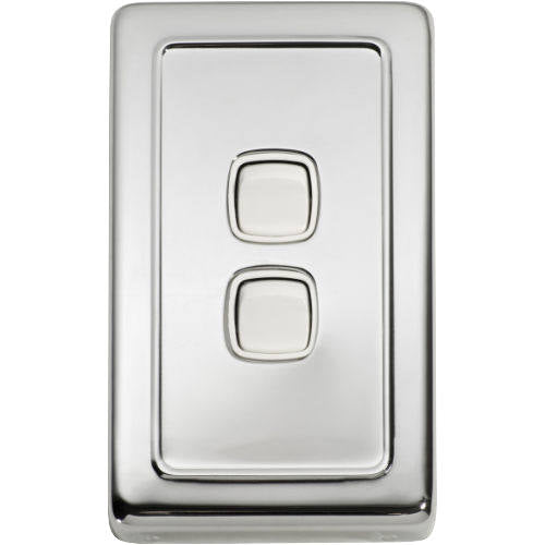 Switch Flat Plate Rocker 2 Gang White Chrome Plated H115xW72mm in Chrome Plated