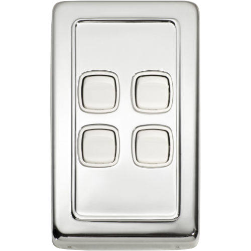 Switch Flat Plate Rocker 4 Gang White Chrome Plated H115xW72mm in Chrome Plated