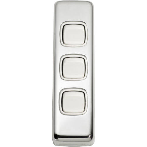 Switch Flat Plate Rocker 3 Gang White Chrome Plated H108xW30mm in Chrome Plated