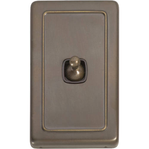 Switch Flat Plate Toggle 1 Gang Brown Antique Brass H115xW72mm in Antique Brass