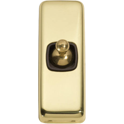 Switch Flat Plate Toggle 1 Gang Brown Polished Brass H82xW30mm in Polished Brass