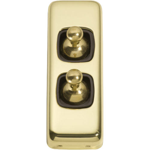 Switch Flat Plate Toggle 2 Gang Brown Polished Brass H82xW30mm in Polished Brass