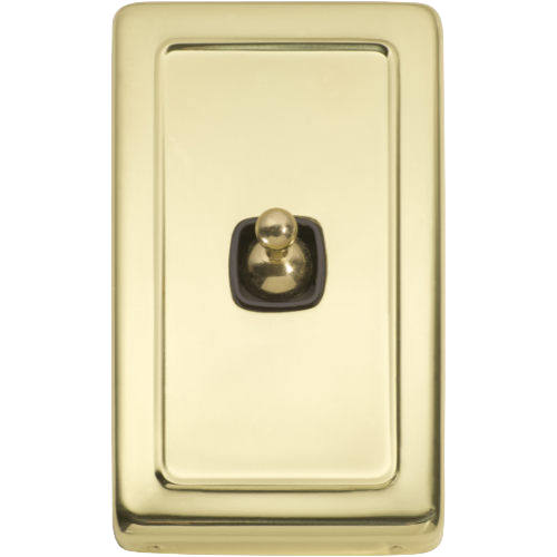 Switch Flat Plate Toggle 1 Gang Brown Polished Brass H115xW72mm in Polished Brass