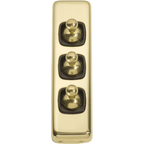 Switch Flat Plate Toggle 3 Gang Brown Polished Brass H108xW30mm in Polished Brass