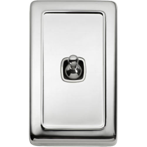 Switch Flat Plate Toggle 1 Gang White Chrome Plated H115xW72mm in Chrome Plated