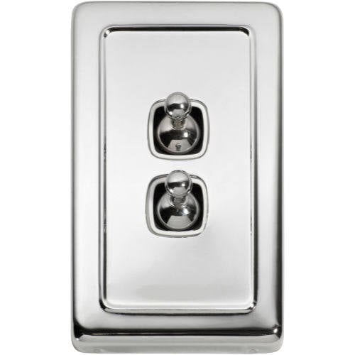 Switch Flat Plate Toggle 2 Gang White Chrome Plated H115xW72mm in Chrome Plated