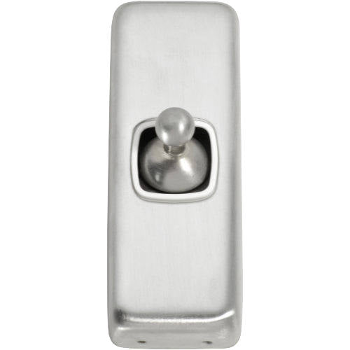 Switch Flat Plate Toggle 1 Gang White Satin Chrome H82xW30mm in Satin Chrome