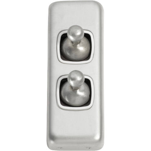Switch Flat Plate Toggle 2 Gang White Satin Chrome H82xW30mm in Satin Chrome