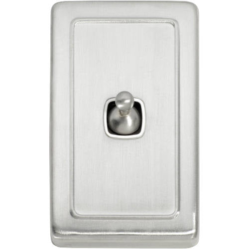 Switch Flat Plate Toggle 1 Gang White Satin Chrome H115xW72mm in Satin Chrome