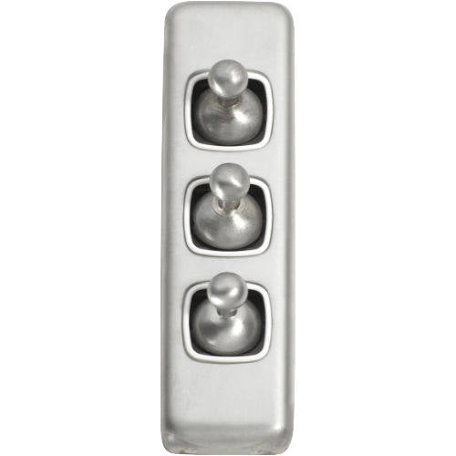 Switch Flat Plate Toggle 3 Gang White Satin Chrome H108xW30mm in Satin Chrome